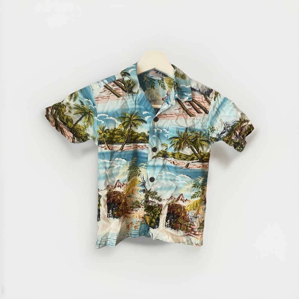 RJC Blue Hawaiian Button Shirt Toddler Boys-Made in Hawaii- Floral Island Size 4